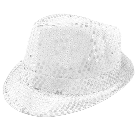 Elegani White Sequin Fedora Hat - Unisex, Costume Accessory