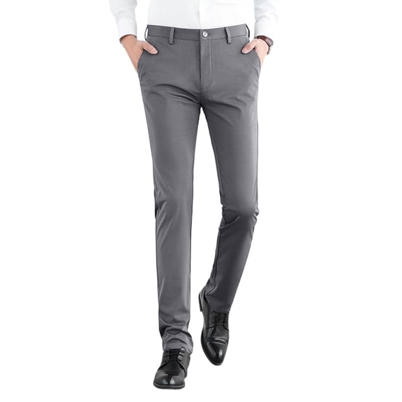 Fengqque Men's Ice Silk Dress Pants, Straight‑Leg High Elasticity Tailored Lightweight Business Trousers Dark Gray 34