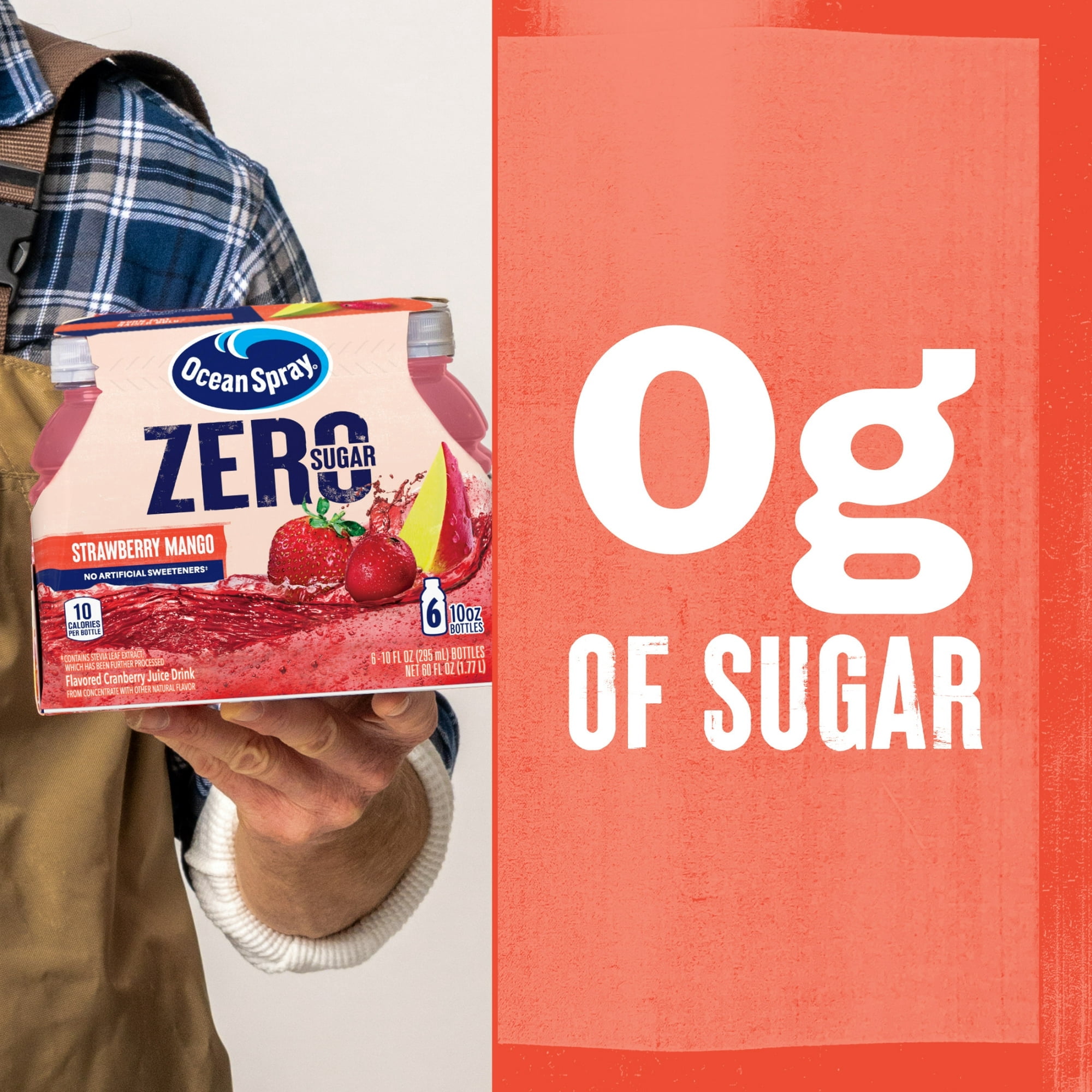 Ocean Spray® Zero Sugar Strawberry Mango, 10 Fl Oz Bottle, 6 count - 3 Multipack