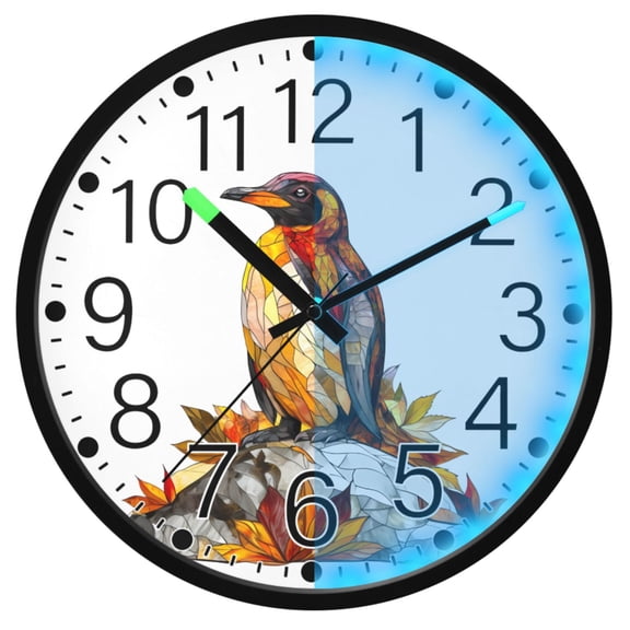Ryvnso Artistic Penguin 12 Inch Night Light Wall Clock Silent Battery Operated Luminous Clocks