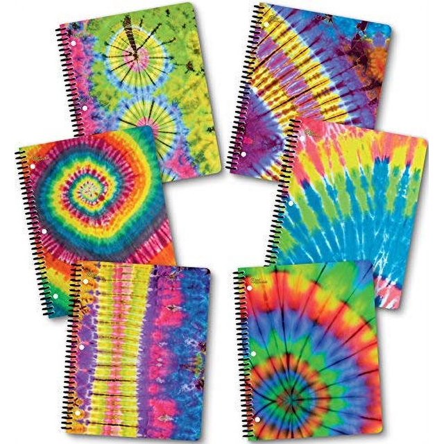 Cuadernos Espiral 1 Materia 70 Hojas 8 x 10.5 pulg Perforación 3 Agujeros Pack 6 New Generation Tie Dye