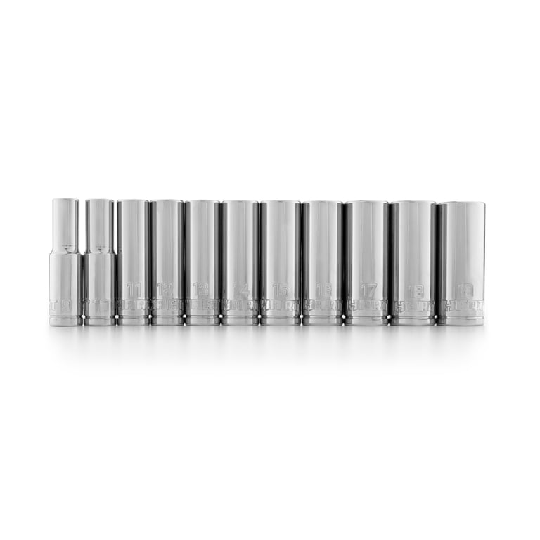 DURATECH 3/8" Drive Universal Impact Socket Set – 11-Piece Metric Shallow Swivel Sockets, 8-19mm, Cr-Mo Steel, With Case