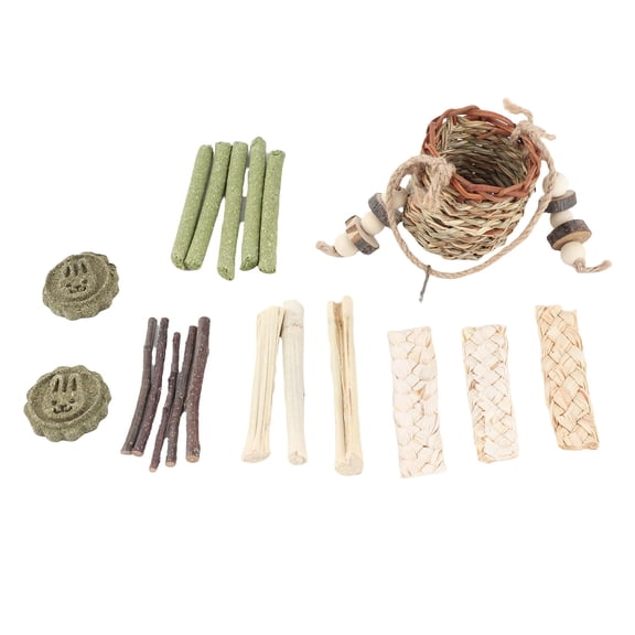 Suodoka Safe Chew Basket – Seagrass, Applewood & Bamboo Sticks for Hamsters, Rabbits & Guinea Pigs – Teeth‑Grinding, Nutritious & Fun Foraging Toy