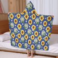 thumbnail image 5 of Sunflower and Daisy Blue Pattern Hooded Bath Towel Wrap for Teens Ages 3 To 12, Soft Lightweight Quick Dry Microfiber Bath Beach Pool, 60"x35", 5 of 6
