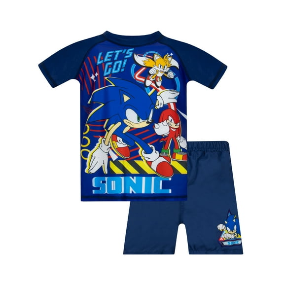 Sonic the Hedgehog Boys Rash Guard and Swim Shorts Set Blue Sizes 6-14