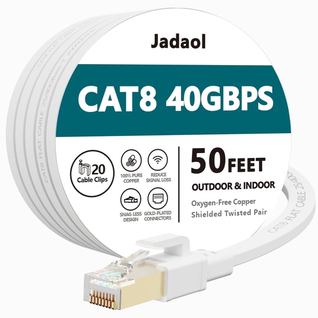 Cable Ethernet Jadaol Cat8 de 50 pies para exterior/interior, 40 Gbps, 2000 MHz