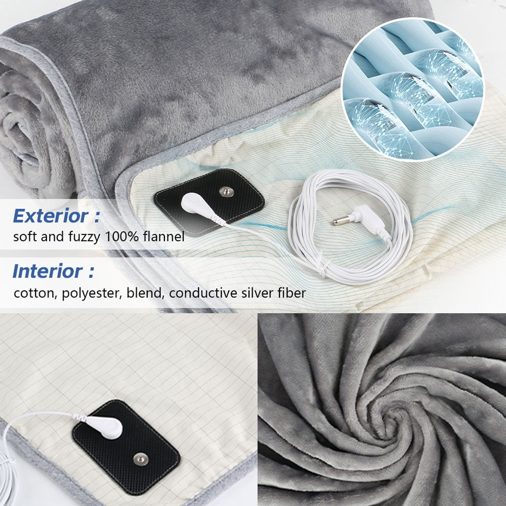 Grounding Blanket for Improving Sleep and Help with Anxiety, Soft Flannel Earthing Blanket Grounding Throw with Silver Fiber Cotton Lining, Earth Grounding Cord Included, Grey, 59 * 81''