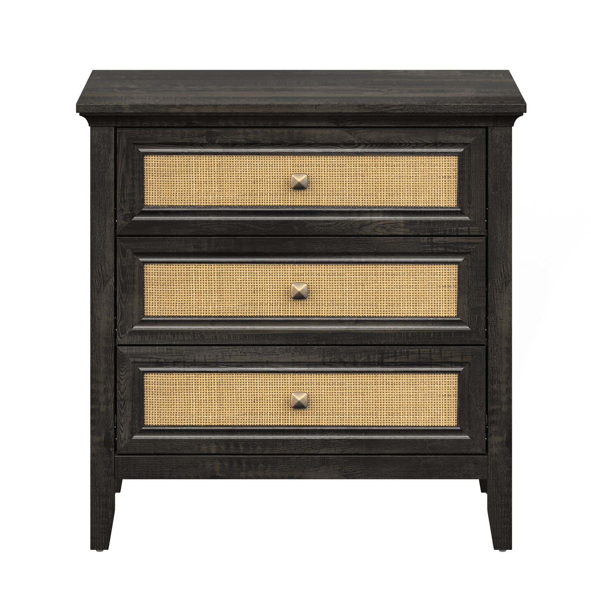 3 Drawer Dresser Rattan Dresser Wood Chest of Drawers Farmhouse Closet Dressers Modern Bedside Table Rustic Nightstand Storage Cabinet for Bedroom, Hallway, Living Room