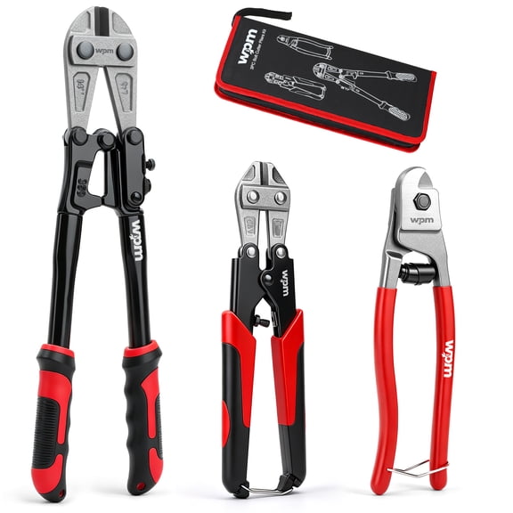 WPM 3PC Bolt Cutters, 14" Bolt Cutter Heavy Duty , 8" Mini Bolt Cutter, 8" Wire Rope Cutter with Carrying Bag for Cutting Locks, Chains, Iron Wire