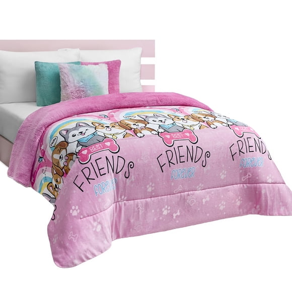Cobertor  Borrega Matrimonial Elefantito Dogs Color Rosa Suave