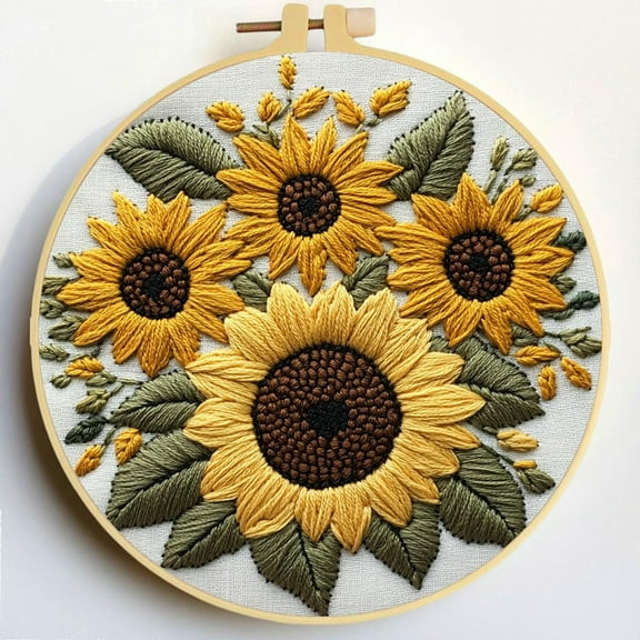 Punch Needle Kits Seaside Sunflowers Embroidery Starter Set with Hoop Easy for Beginners DIY Stress Relief Handmade Craft Hobby and Home Decor 20x20cm-1