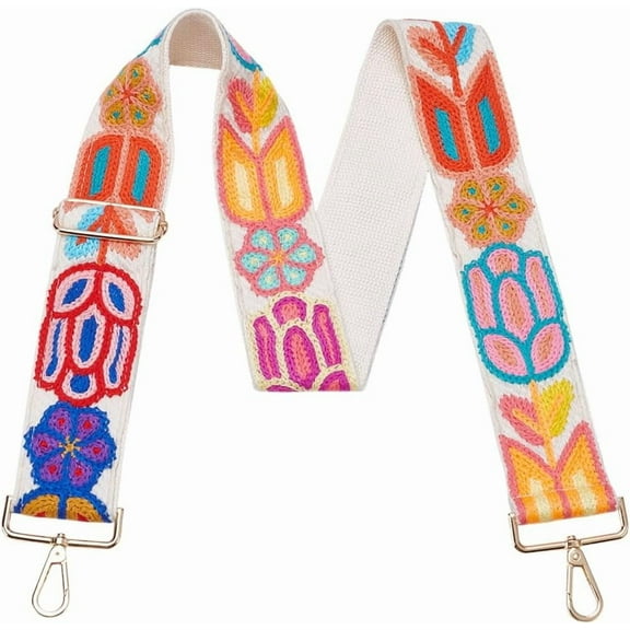 Purse Straps Knit Flower Printed Cotton Bag Strap Replacement Wide Embroidery Adjustable Shoulder Crossbody Webbing Bag Straps for DIY handcrafting