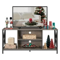 55 Inch TV Stand for up to 65 in TV, Industrial Entertainment Center TV Cabinet with Open Storage for Living Room, Metal Frame Flat Screen TV Table with Adjustable Feet, Taupe Wood