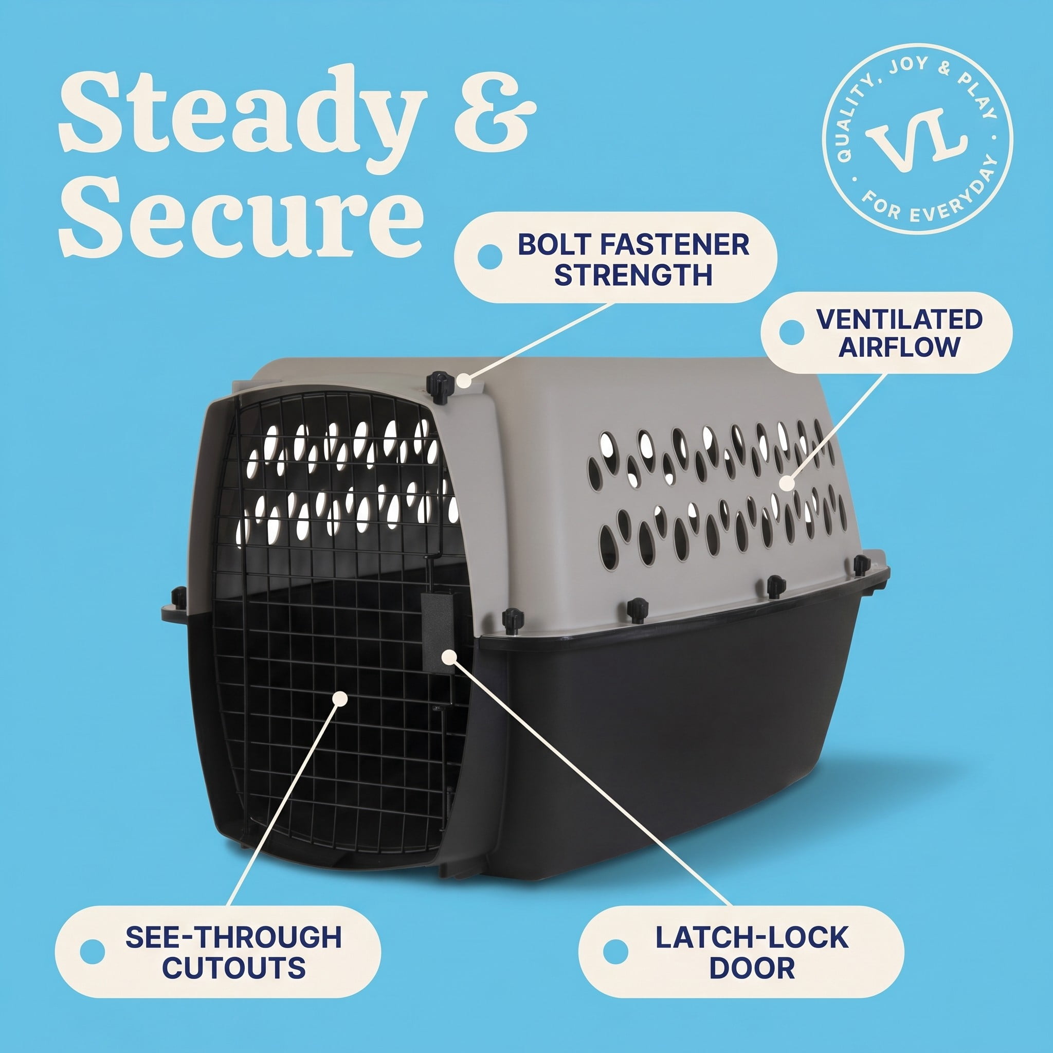 (2 pack) Vibrant Life Small Plastic Hard-Sided Pet Carrier, Black and Gray, 15 lb Limit
