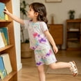 thumbnail image 5 of Mifsaly Cute Pajama Sets for Toddler Girls Floral Graphic Ribbed Knit Short Sleeve Ruffle Hem T-Shirt and Shorts Kids Summer Casual Pjs Matching Outfits, 5 of 6