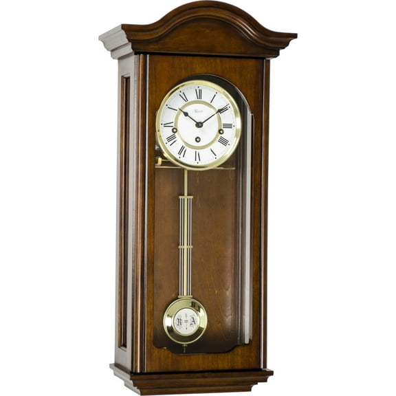 Hermle 26" Walnut Brown and White Antique Regulator Pendulum Wall Clock