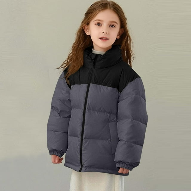 Parkas de manga larga para otoño e invierno para niños, de color liso, con cuello alto, de manga larga, gruesas y cálidas, bonitas y casuales, acolchadas con pan para niños y niñas, parte superior de
