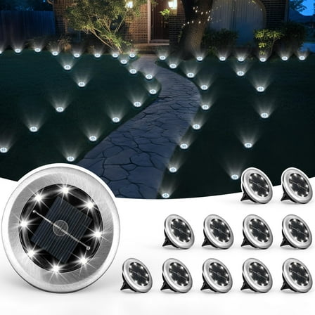 Mini Solar Ground Lights, 12 Pack Solar Lights Outdoor Garden, Solar Pathway Lights Outdoor, Waterproof Landscape Lighting for Patio Yard Driveway Walkway (Cool White)