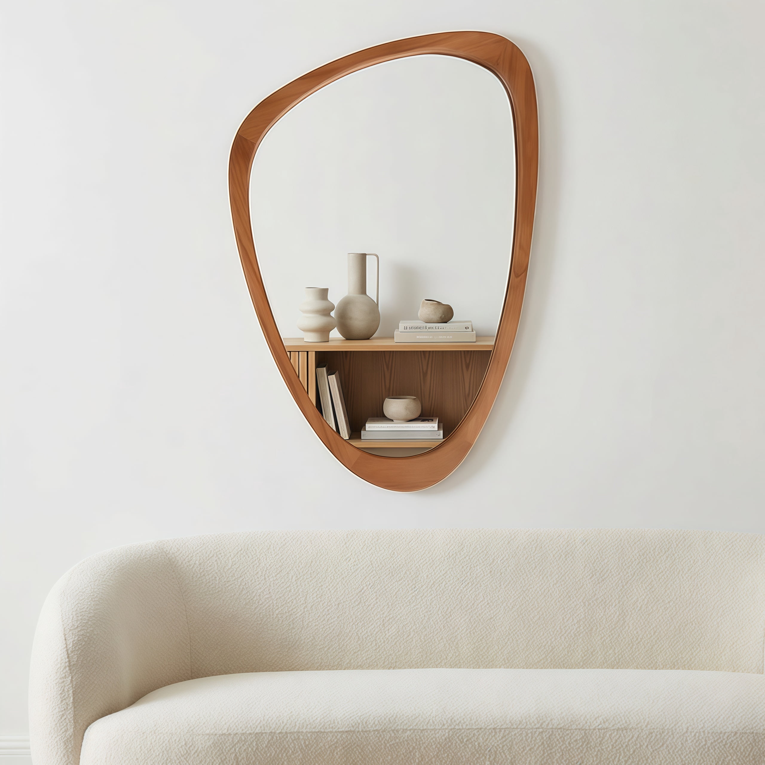 24x36-Inch Irregular Solid Wood Frame Mirror, Decorative Wall Mirror and Vanity Mirror for Bedroom Bathroom Living Room Entryway, Yellowish Brown