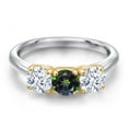 thumbnail image 3 of Gem Stone King 10K Two Tone Gold Green Mystic Topaz and White Zirconia Engagement Ring for Women | 2.05 Cttw | Round 5MM | Gemstone November Birthstone | Size 7, 3 of 6