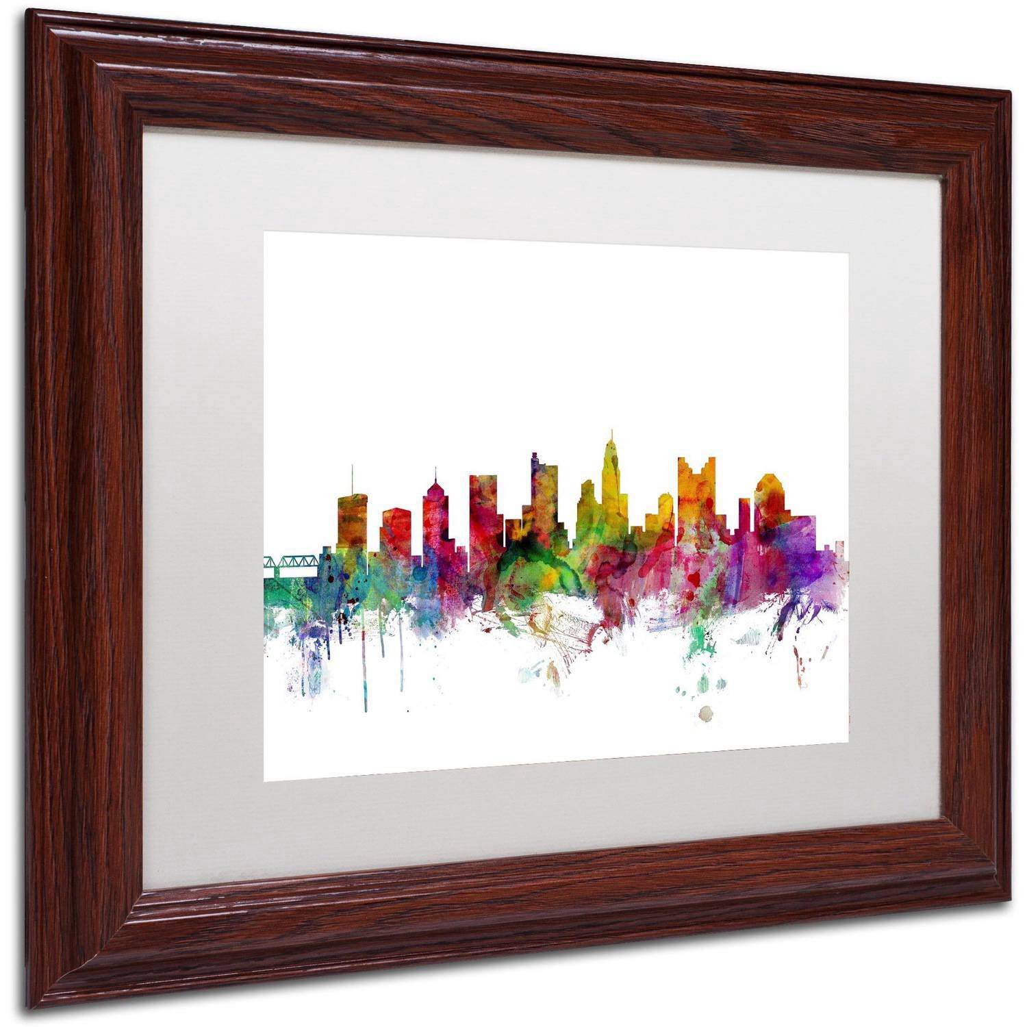 Trademark Fine Art 'Columbus Ohio Skyline' Canvas Art by Michael Tompsett, White Matte, Wood Frame