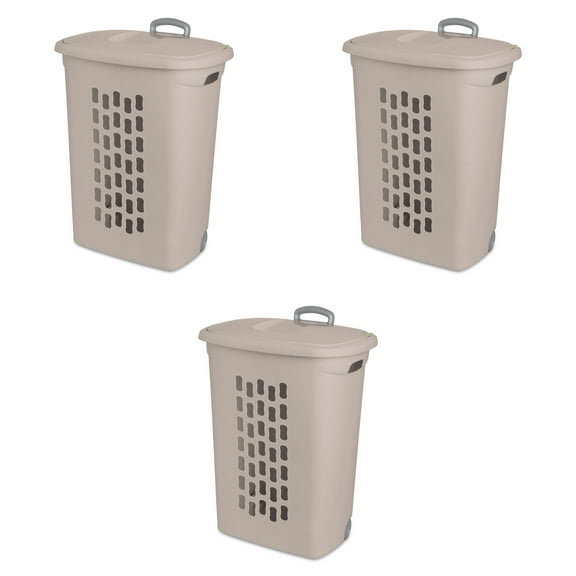 Sterilite 3-Pack Ultra Wheeled Hamper, Laundry Basket with Lid and Handle, Gray Pumice