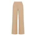 thumbnail image 4 of Women's Casual Straight Leg Yoga Pants, Solid Color High Waisted Tummy Control Elastic Waist Pants, Loose Fit Cotton Linen Blend Versatile Trousers for Daily Wear Beige L, 4 of 7