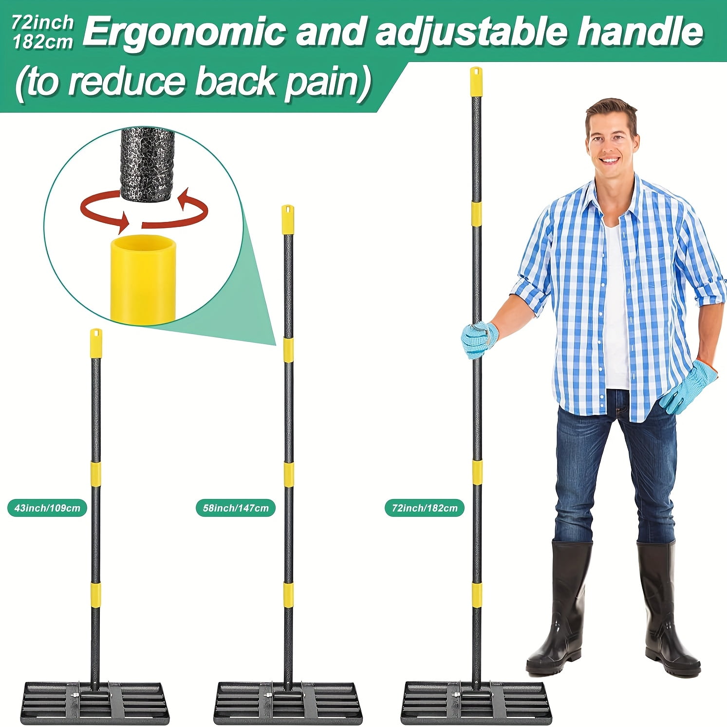 General Lawn Leveling Rake, 17x10 Heavy Duty Lawn Leveler Tool for Lawns with 6FT Ergonomic Handle, Yard Garden Golf Course