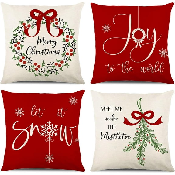 Christmas Decorations - Christmas Pillow Covers 18x18 Set of 4, Holiday Christmas Decor Home Sofa Couch Cushion Indoor Decorations
