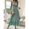 thumbnail image 2 of Musefolio Summer Women's Casual Dress V Neck Wrap Ruffle Short Sleeve Flowy High Waist Slim S-2XL, 2 of 3