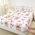 thumbnail image 3 of Homewish Girl Pink Bow Twin Sheet Sets,Brown Toy Bear Twin Fitted Sheet,Watercolor Heart Print Flat Sheet For Girls Kids,Microfiber Bedroom Decor,3pcs, 3 of 7