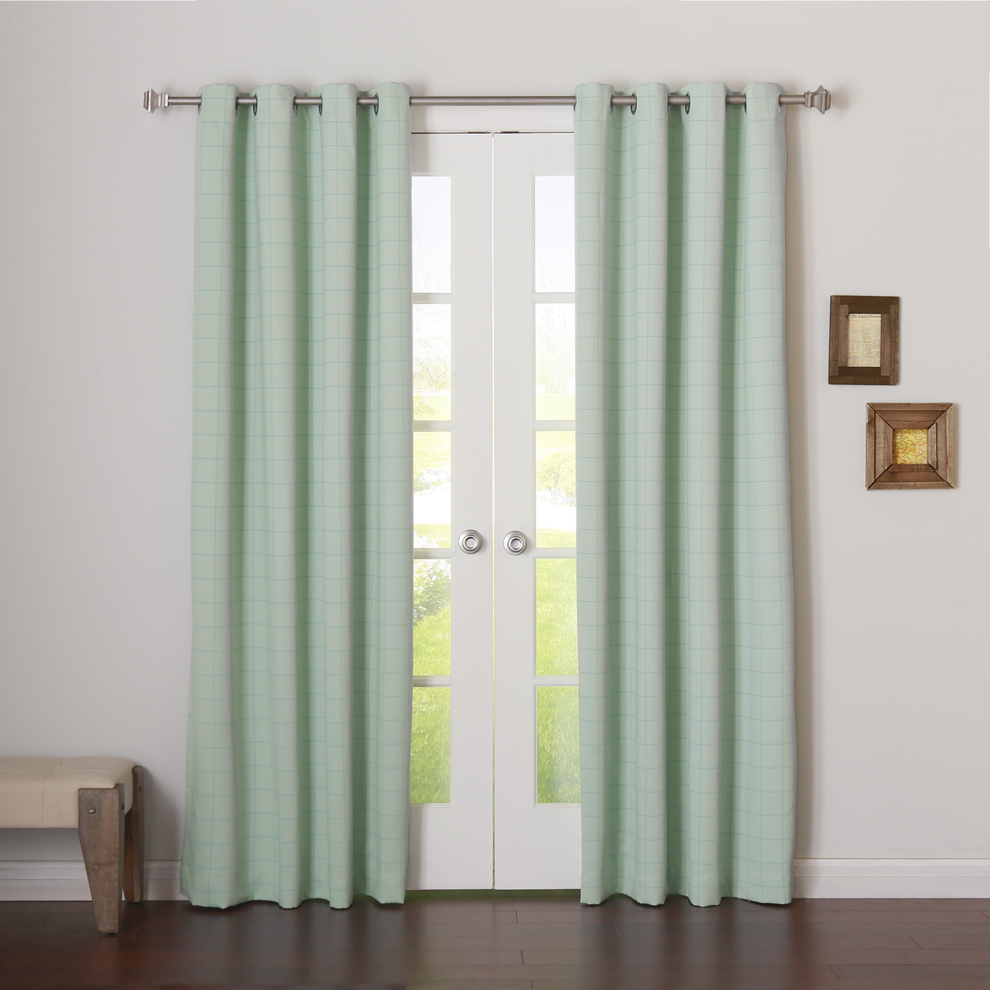 Quality Home Color Plaid Room Darkening Curtains Mint 52" x 84