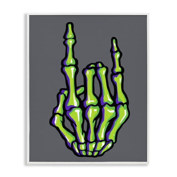 Stupell Industries Contemporary Rock On Skeleton Hand White Framed Giclee Art, 24 x 30, by Ziwei Li