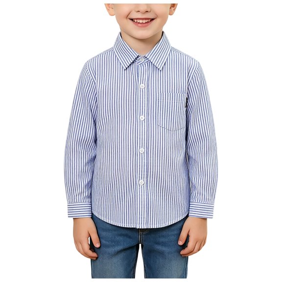 Blouses for Juniors Boys Dress Shirts Striped Button Down Shirt Long Sleeve | Button Up, Dressy-Casual Versatile, Classic, Not See Through, Wedding, Church, School, Picture Day