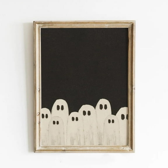 Cute Ghosts Halloween Canvas Poster Vintage Spooky Print Wall Art Minimal Black And White Ghost Painting For Fun Halloween Dorm Room Living Room Home Decor Unframed
