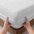 thumbnail image 3 of King Size Fitted Sheet Set - White 3 Piece Bedding Sets 16" Deep Pocket Fitted Sheet with 2 Pillowcases, Farmhouse Burlap Solid White Color Modern Linen Texture Brushed Microfiber Luxury Bed Sheets, 3 of 9