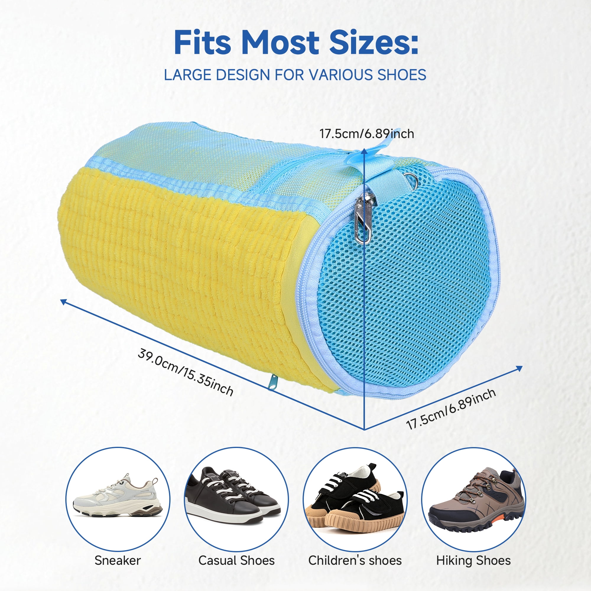 17PCS Shoe Washing Machine Bag, Laundry Shoe Bag, Reusable and Durable Zipper Shoe Cleaner Kit with 2 pairs Adjustable Shoe Trees(Large Yellow)