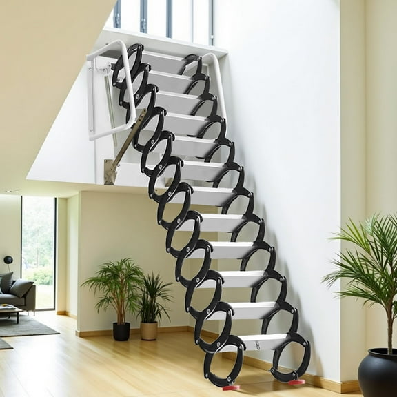 1102LBS Pull Down Attic Stairs, 12 Steps Aluminum-Magnesium Alloy Wall Mounted Folding Loft Ladder, Attic Staircase for Garages, Roofs, Workshop Mezzanines