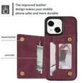 thumbnail image 5 of SaniMore for iPhone 14 Plus 6.7" 2022 Back Case with Zipper Card Pokcet Flip Wallet/Kickstand Shock Absorption Anti-fall Retro PU Leather Wear-resistant Shell For iPhone 14 Plus, Winered, 5 of 9