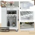thumbnail image 5 of Kitchen Island Cart with Stainless Steel Top, Rolling Kitchen Island with Storage Cabinet, Kitchen Island on Wheels with 2 Drawers, Goblet Holder, Wine Rack, Spice Rack, Towel Rack (White), 5 of 10