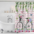 thumbnail image 3 of Spring Shower Curtain, Waterproof Shower Curtains for Bathroom, Bicycles Leaves Butterfly Flowers Pink Buffalo Plaid Washable Fabric Bathtub Curtain Set Bath Decor with 12 Hooks 72"x78", 3 of 8