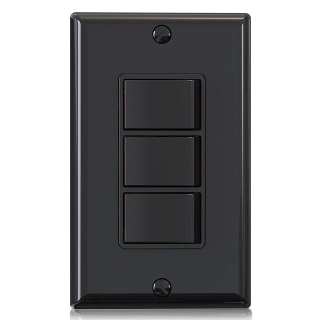 Aida Interruptor De Luz Decorativo De Un Solo Polo, Triple Paleta, 15 Amperios, Interruptores De Luz Eléctricos Con Conexión A Tierra Automática, Grado Residencial Con Certificación Ul (1 Paquete Negr