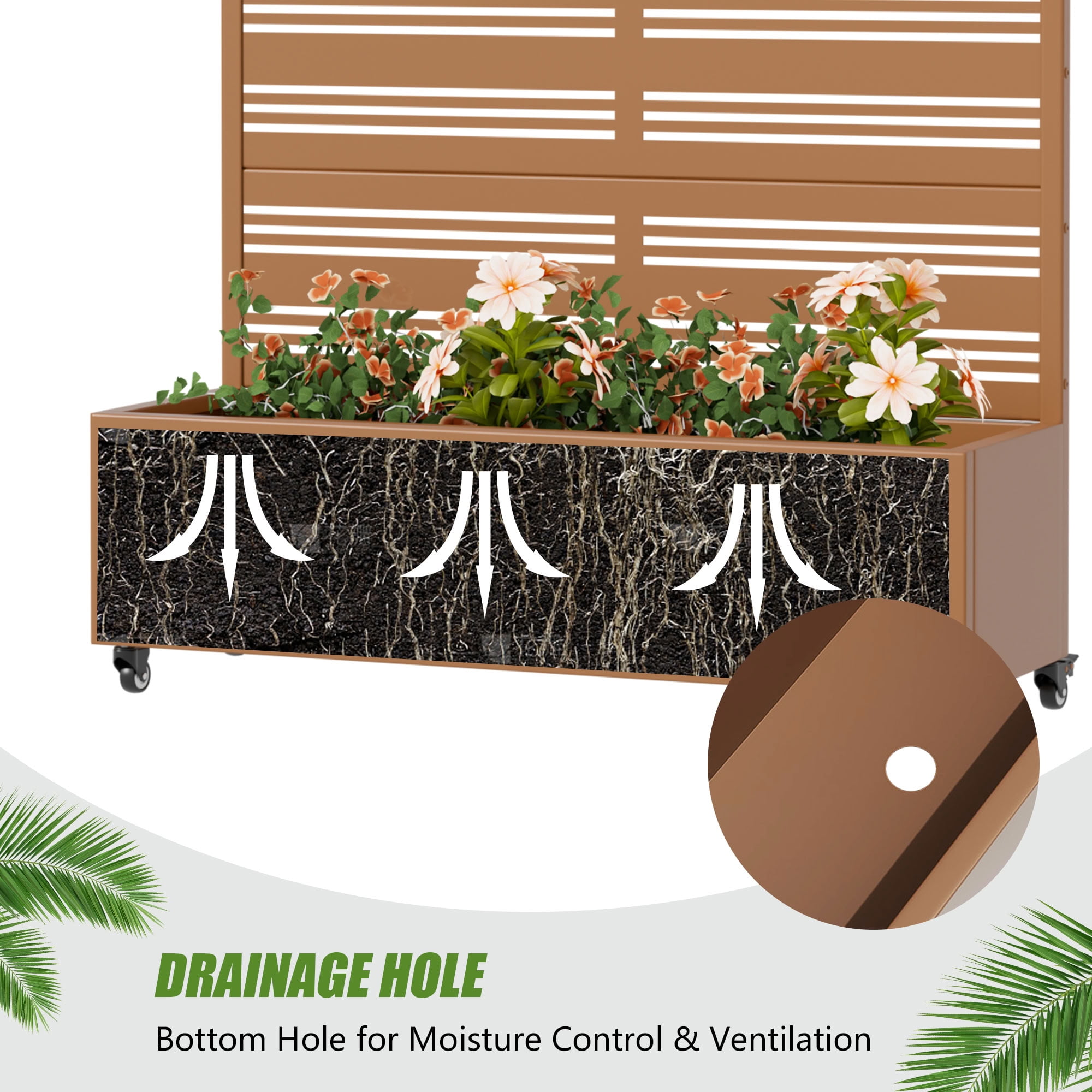MAYEERTY 72*47in Outdoor Metal Planter Box, Decorative Laser Cut Planter, Privacy Screen Planter for Patio, Balcony, Backyard