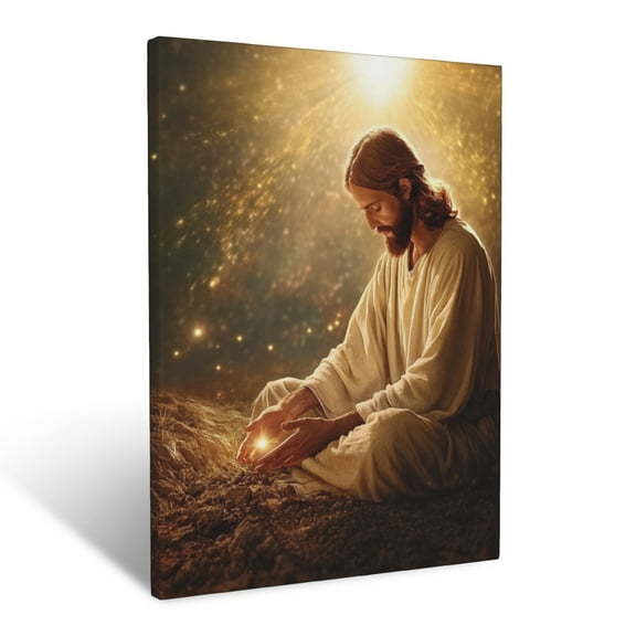 CozyNet Jesus Healing Under Glowing Sky Gentle Hands Radiating Divine Power And Compassion Wall Art Prints With Frame Canvas Perfect for Living Room & Bedroom, Ready to Hang, Wall Decor 12"x16"