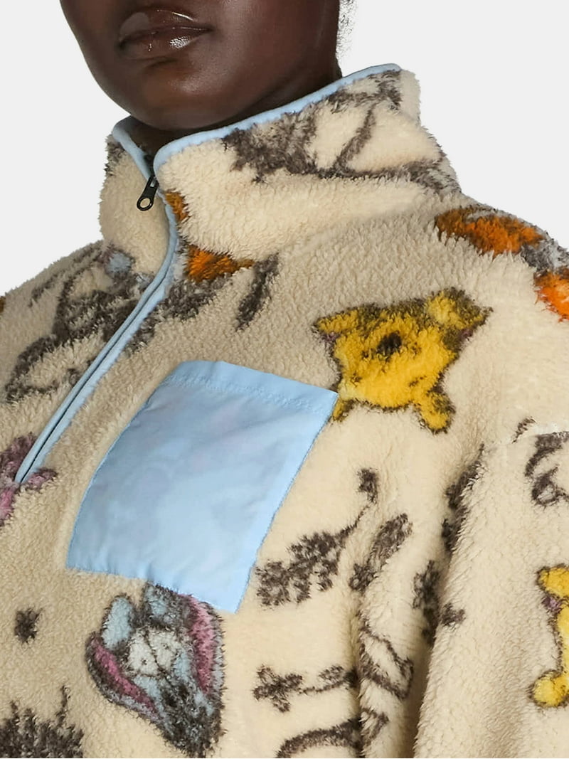 Winnie the Pooh Women's Quarter Zip Print Fleece Sweatshirt, Sizes