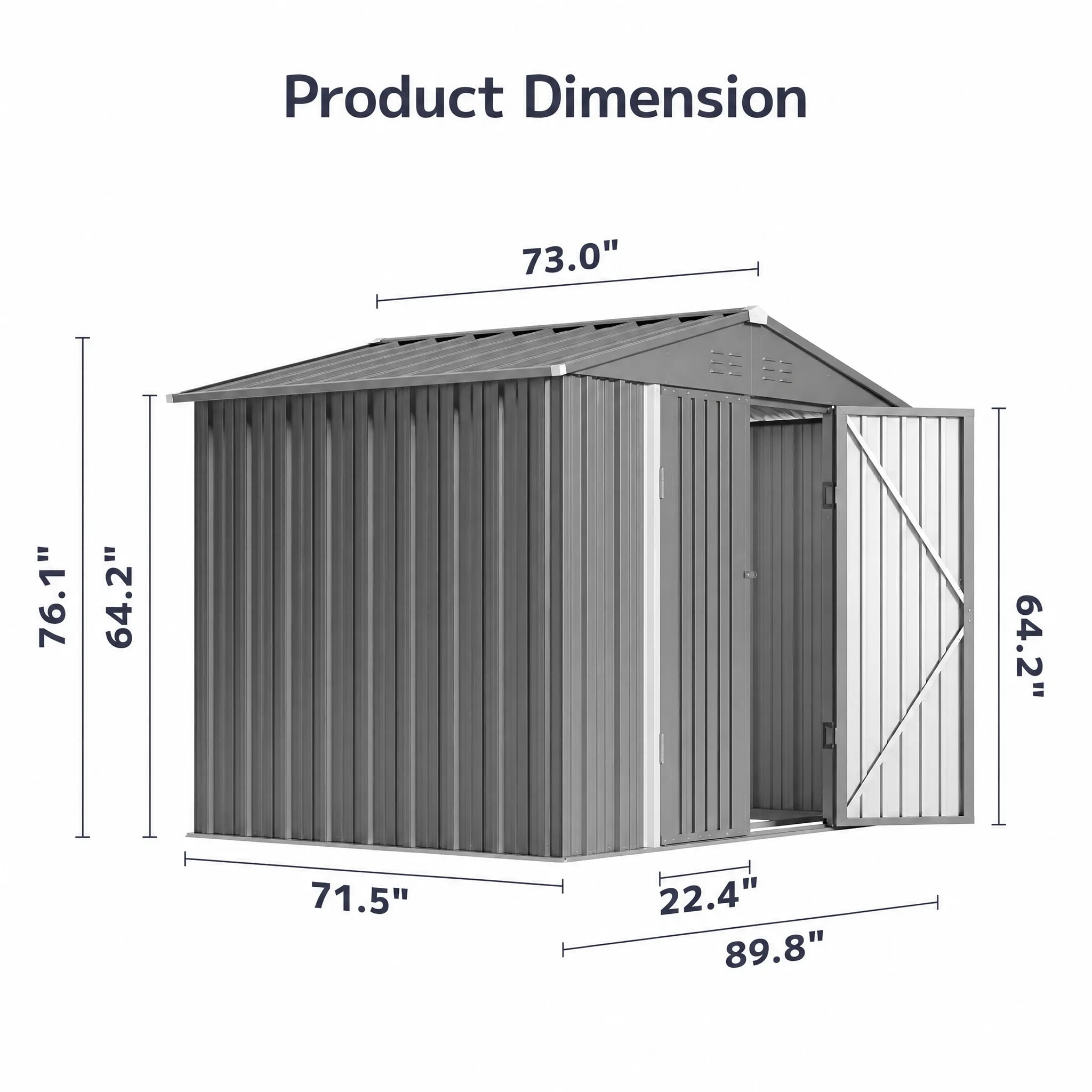 Asofer 8×6 FT Galvanized Metal Storage Shed, Lockable Double Door, Weatherproof Outdoor Garden Shed, Dark Grey
