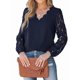 thumbnail image 3 of Blusa Elegante de Encaje para Mujer, Larga, Cuello en V, Ojales, Elegante, para Fiesta, Floral, con Cuello en V Festoneado Azul Marino XL, 3 of 9