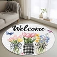thumbnail image 3 of Tulip Flowers Spring Summer Round Area&nbsp;Rug 3ft Bottle Butterfly Welcome Text Non-Slip&nbsp;Washable Circle Rugs Soft Felt Indoor Floor Mat for Bedroom Kitchen Living Room Bathroom, 3 of 9