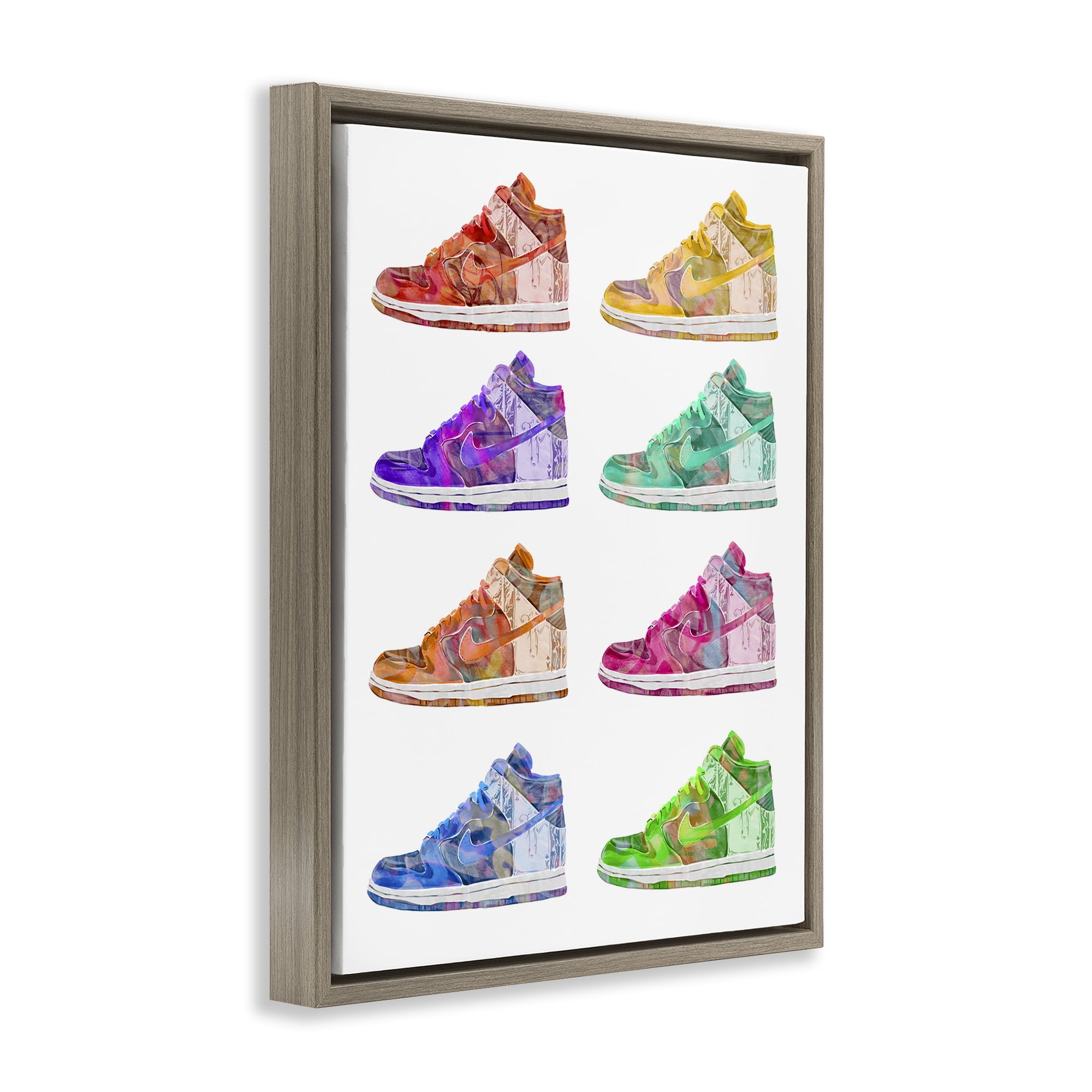 Stupell Industries Bold Rainbow Sneakers Beauty & Fashion Painting Brown Floater Framed Art Print Wall Art, 25 x 31