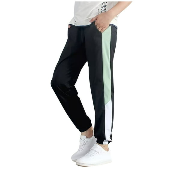 Eltusu Boys Sweatpants, Spring Fall Cotton Loose Elastic Waist Jogger Pants Black Size 10-12 T